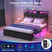 Full Bed Frame with 2 Storage Drawers, LED Lights & Charging Station, Upholstered Headboard with Shelves, Heavy Duty Metal Platform, No Box Spring Needed, Noise Free, Easy Assembly