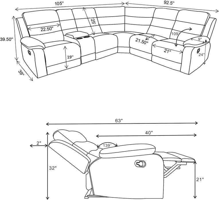 David 3-Piece Motion Sectional Sofa in Smoke