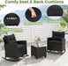 3 Pieces Patio Rocking Chair, Black Wicker Bistro Set (Black)