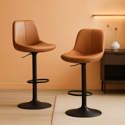 VASAGLE Bar Stools Set of 2, Adjustable Height Swivel Barstools with Ergonomic Backrest, Synthetic Leather, Larger Metal Base, Modern Tall Bar Chairs for Kitchen Island Home Bar, Caramel Brown