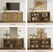 61.7" Buffet Cabinet 4-Door Sideboard Kitchen Living Room Brown Oak | Geometric Doors & Elegant Gold Handle, Slow-Close Door, 2 Separate Bays, 3-Level Adjustable Shelf, Kid & Pet Safe, 77 Lbs Top