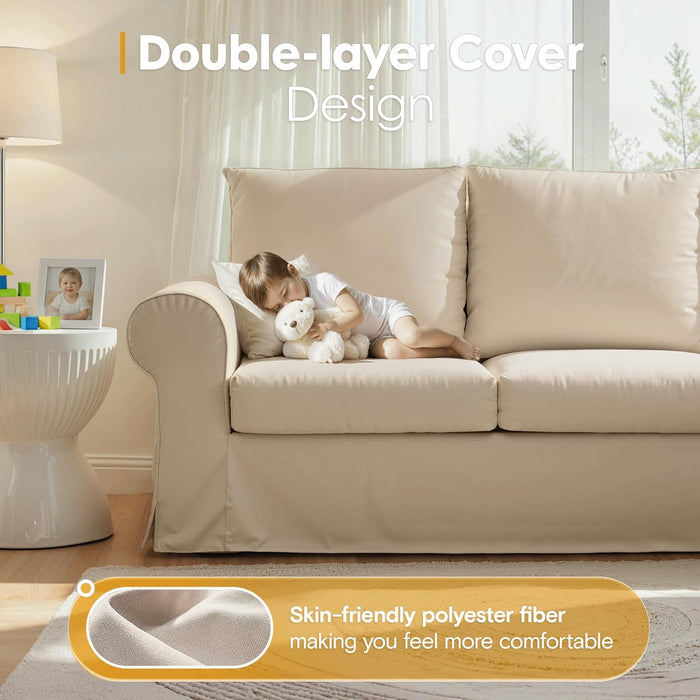 Beige 89Inch ExtraDeepCushionedUpholsteredSofa RemovableCovers