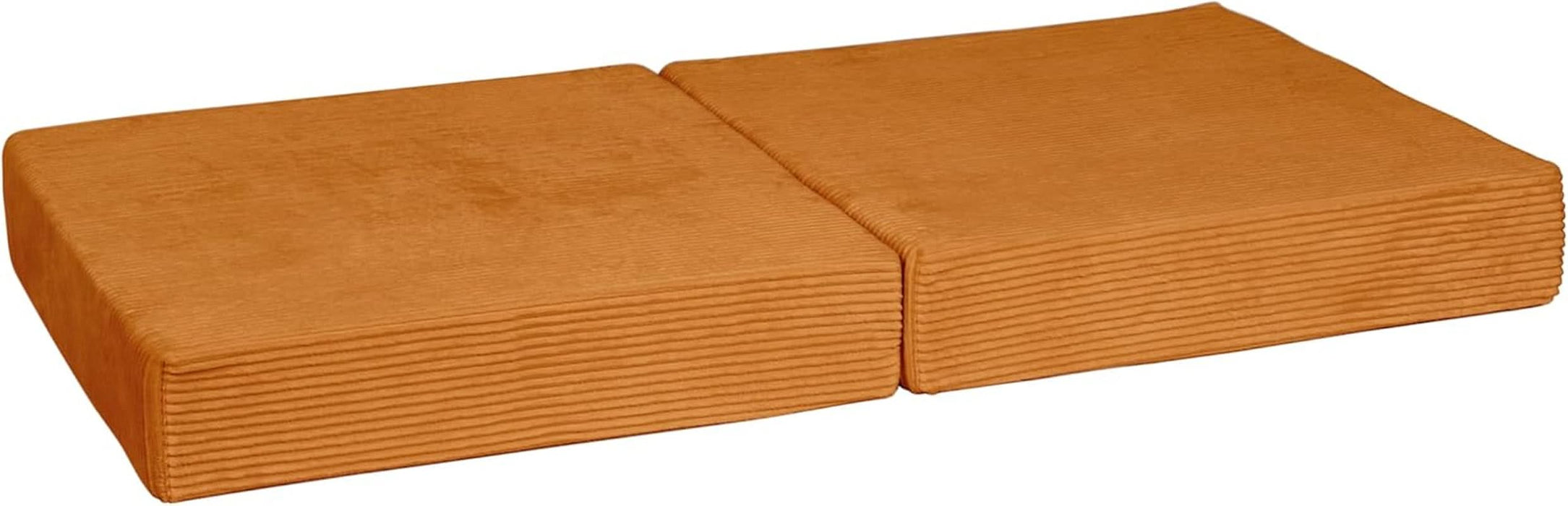 2-Piece Modular Corduroy Ottoman – Boneless Convertible Floor Sleeper & Guest Seating Mat – Pet-Friendly, High-Density Certipur-Us Foam, Washable Covers, Anti-Slip Base – Orange