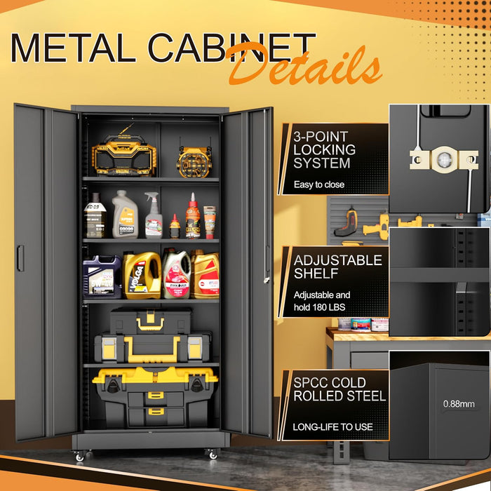 IndustrialGrade 73Inch Black Garage Cabinet Durable