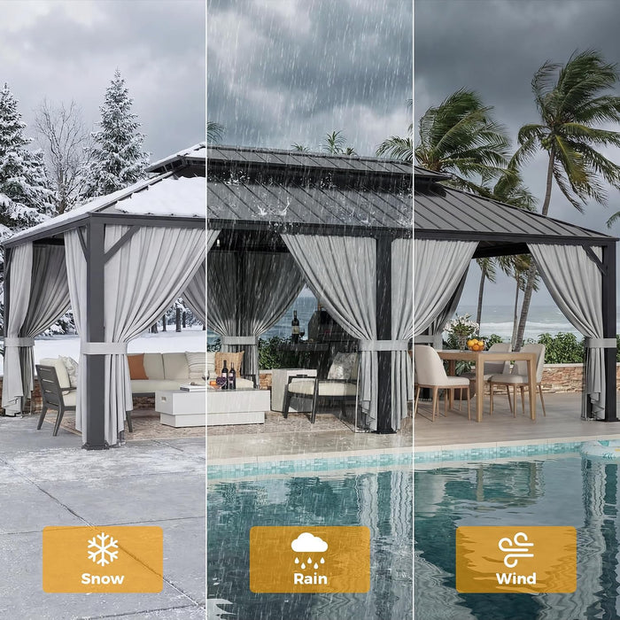 20x12 Hardtop Gazebo AluminumFrame Outdoor Gray Weatherproof