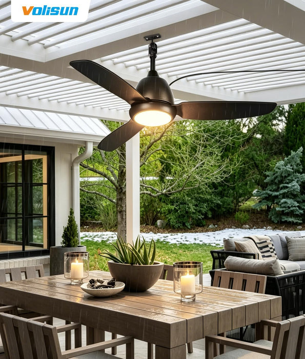 Outdoor Ceiling Fans with Light for Patios, 42In Weatherproof Plug in Ceiling Fan, 3CCT Dimmable Gazebo Fan Remote&App Control, Black Caged Ceiling Fan for Porch, Pergola,Canopy,Pavilion
