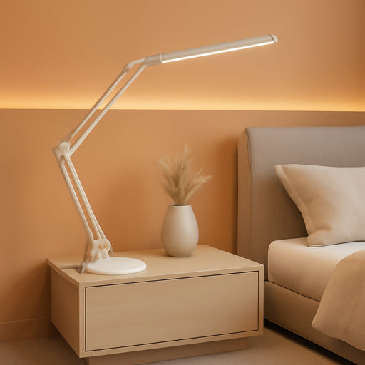 LED Desk Lamp with Clamp and round Base,Eye Caring Table Lamp with Swing Arm,3 Color Modes 10 Brightness Levels,Memory Function,Desk Light for Home Office with USB Adapter White-14W