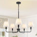 29.52" Black Farmhouse Chandelier with Fabric Shade, 5-Arm Vintage Modern Dining Room Light Fixture, Kitchen Island Pendant Hanging Foyer Light Fixture for Entryway Hallway Living Room over Table