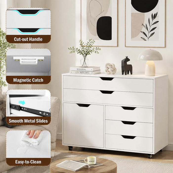 Rolling File Cabinet Five Drawers White OrganizerPro