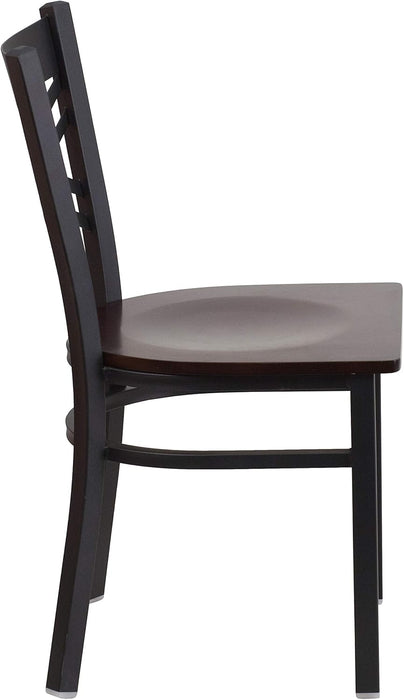 2 Pack HERCULES Series Black ''X'' Back Metal Restaurant Chair - Walnut Wood Seat