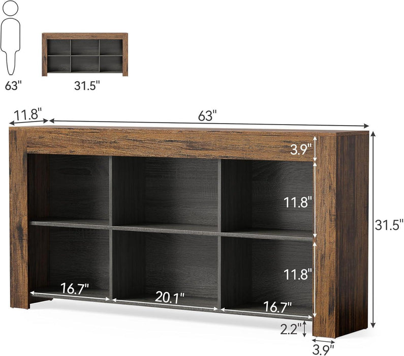 Console Table with Storage, 63-Inch Narrow Long Sofa Table, Entryway Table with 6 Cubes, Farmhouse Storage Shelves for Entryway, Living Room