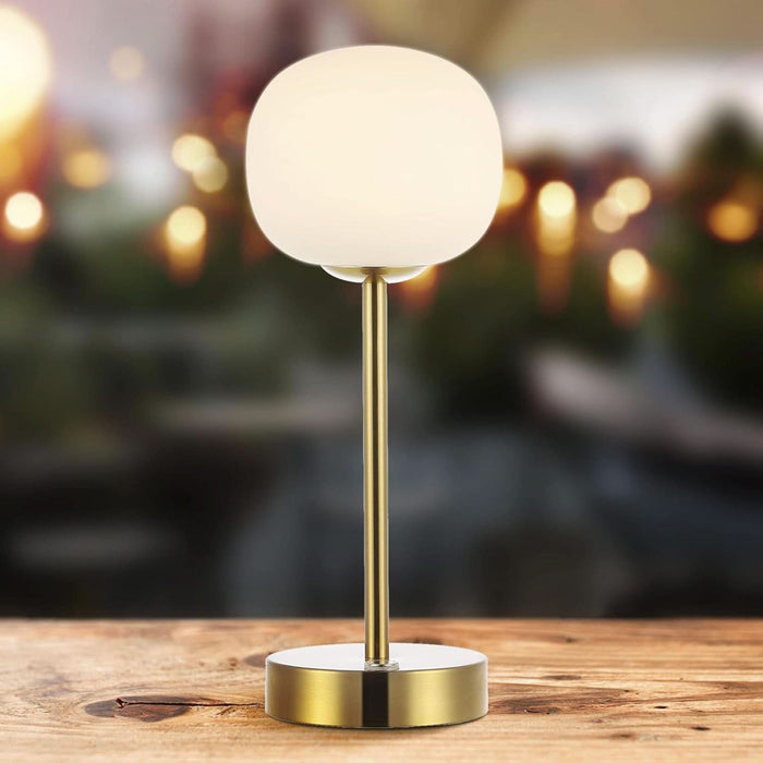 JYL7108C Natalia 12.25" Modern Minimalist Iron Rechargeable Integrated LED Table Lamp Contemporary Bedside Desk Nightstand Lamp for Bedroom Living Room Office, Brass Gold/White