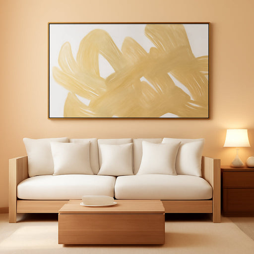 White and Gold Wall Painting Neutral Wall Decor Modern Abstract Wall Art Minimalist Art 29"X58" Artwork for Living Room Kitchen Dining Room