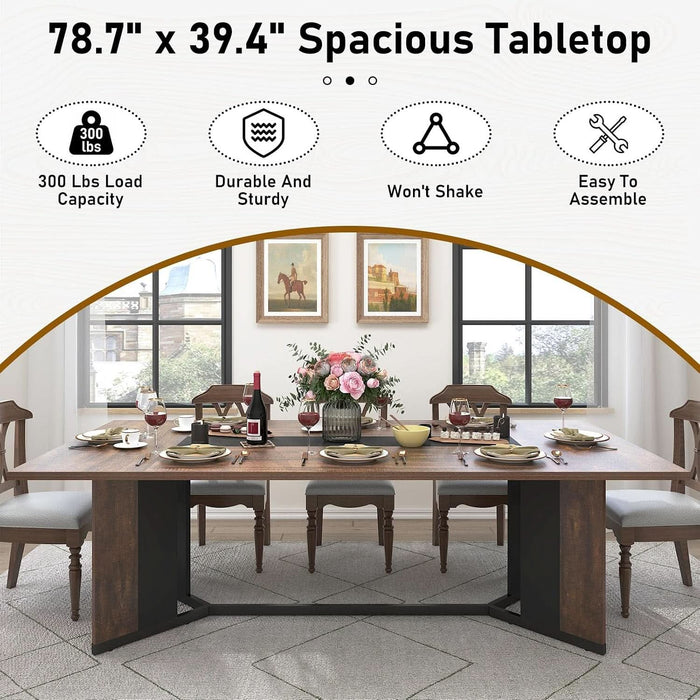 78Inch Large Dining Table for 6 8 People,Wooden Rectangular Kitchen Table W/Waterproof Tabletop,Large Rectangle Furniture W/Adjustable Legs,Brown Dinner Table for Kitchen Dining Room(78In)
