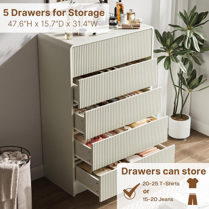 31.5" Wide Modern Curved 5 Drawer Dresser，Beige