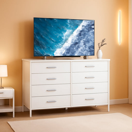 White Dresser for Bedroom 8 Drawer,Wide Dresser TV Stand for 50" TV Dressers & Chests of Drawers Fabric Dresser for Closet Modern