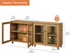 Glass Buffet Cabinet, 70.8" Modern Coffee Bar Sideboard, Oak Brown | Adjustable Shelf, Cable Management, Anti-Tip, Tempered Glass Doors, Wood Legs, Modular Storage for Dining Room Living Room