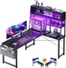 L Shaped Gaming Desk with Led Lights, 51 Inch Reversible Gaming Computer Desk with Display Shelves, PC Gamer Desk Gamer Table with Storage Bag, L Desk for Game, Black