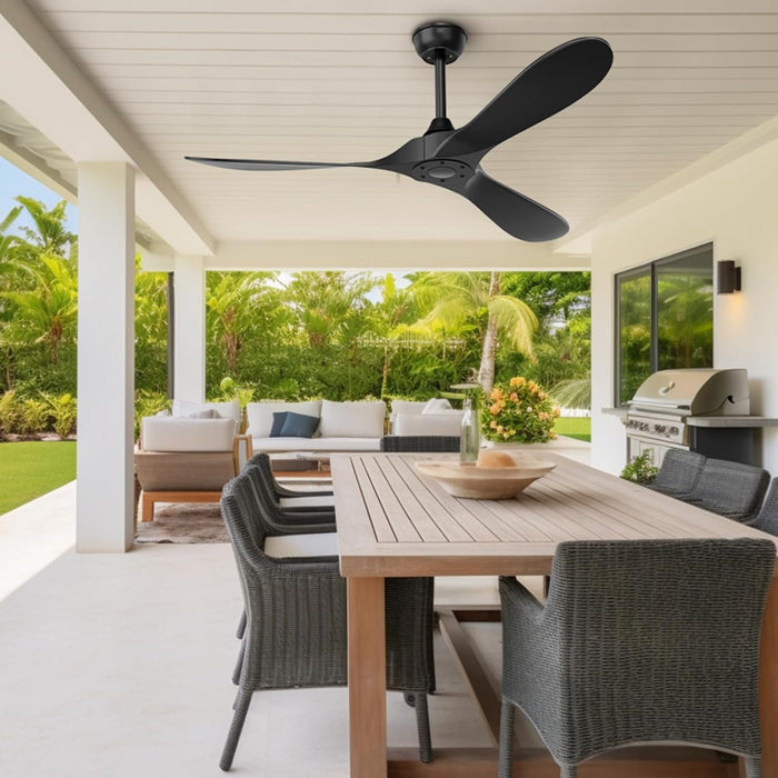 Black Outdoor Ceiling Fan Featuring Remote Control