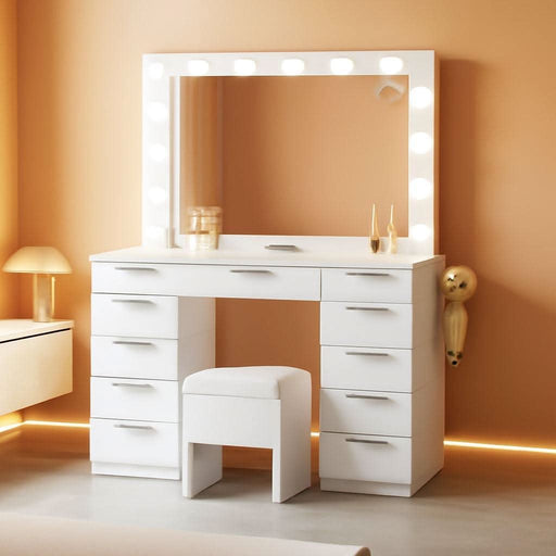 Makeup Vanity with LED Mirror, 11-Drawer Vanity Table with Touch-Control Lights