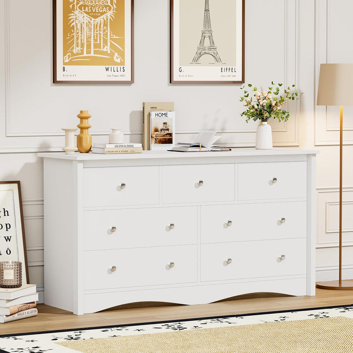Dresser for Bedroom, 7 Drawer Dresser, White