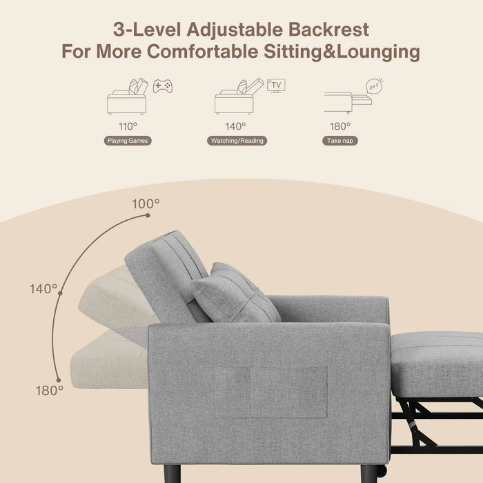 Recliner Chair,  Convertible Futon Sofa Bed with Pull Out Couch for Living Room, Bedroom, Light Gray