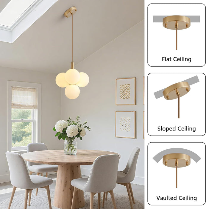 Glass Globe Chandeliers, 4-Light Gold Dining Room Light Fixture, 11In Milk Glass Pendant Lights Kitchen Island Modern Chandeliers for Dining Room Kitchen Living Room Bedroom Hallway Entryway Foyer