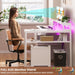 L Shaped Desk with File Drawer, Reversible L Shaped Computer Desk Gaming Desk with Power Outlet & LED Strip, Home Office Desk with Monitor Shelf, Corner Desk with Storage Shelves, White