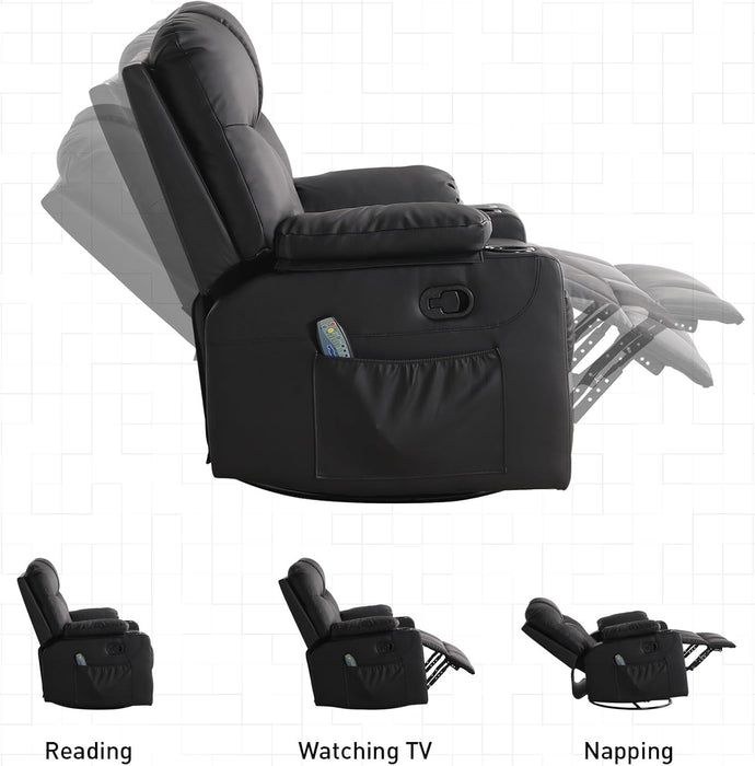 Oversized Swivel Rocker Recliner, Rocking Recliner Chair, Black
