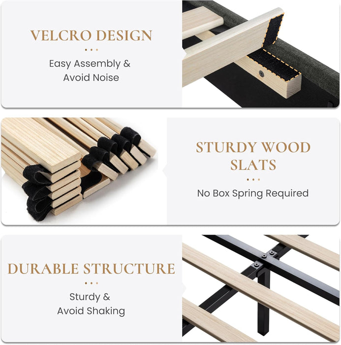 Queen Size Platform Bed Frame with Upholstered Headboard and Wingback, Button Tufted Design, Easy Assembly, No Box Spring Needed, Dark Grey