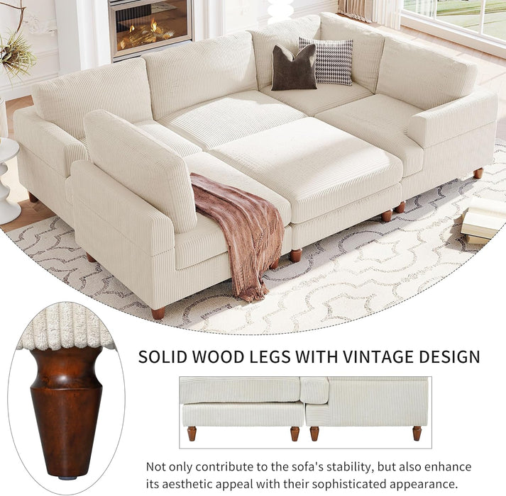 Large Sectional Sofa Couch with Ottoman for Living Room, L Shaped Corduroy Fabric Sofa Couch, 98" L Modular Corner Sectional Sofa for Spacious Space Office, Beige