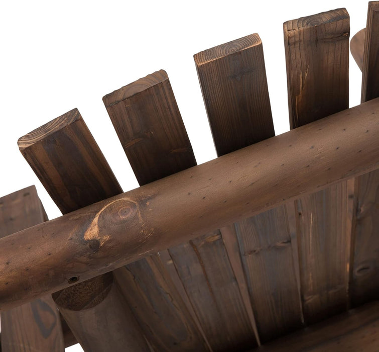 2-Seat Wooden Adirondack Chair, Patio Bench with Table, Outdoor Loveseat Fire Pit Chair for Porch, Backyard, Deck, Carbonized