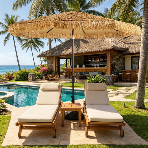 9Ft Hula Thatched Hawaiian Style Tiki Umbrella with Crank & Tilt, UPF 50+ Nylon Thatch & 220GSM Polyester Canopy, 8 Heavy-Duty Steel Ribs for Outdoor, Patio, Beach, Pool, Backyard, Garden