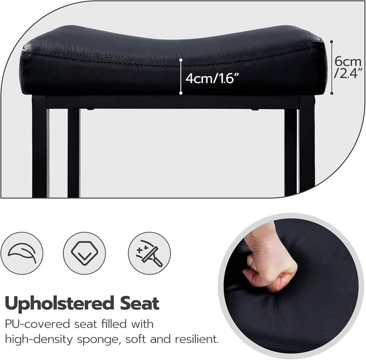 Bar Stools, Set of 2 Bar Chairs, Counter Height Stools, Saddle Stools with Curved Surface, Kitchen Stools, 24.8 Inches, 2.4" Thick Upholstery, for Kitchen, Dining Room, Cafe Black BB10BY01