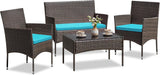 4 Pieces Patio Furniture Conversation Sets,Brown and Blue