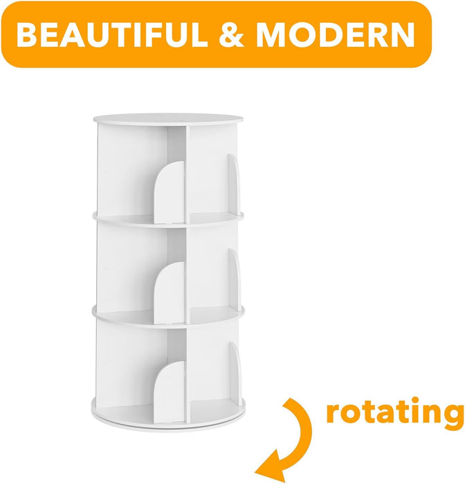 Three Tier Rotating Bookshelf Tower White 37.8Inches