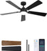 52 Inch Ceiling Fan with Lights and Remote, Downrod Mount, Sloped Ceiling Compatible up to 15°, Quiet Reversible DC Motor, 3CCT Dimmable LED, Black Ceiling Fan for Bedroom Living Room