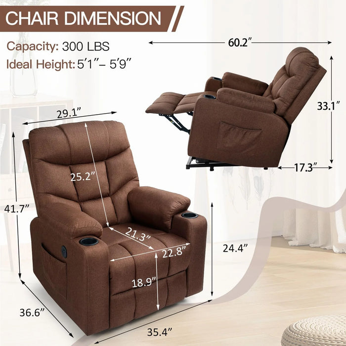 Large Power Lift Recliner for Elderly, Heavy Duty Electric Lift Chair with Heated Vibration Massage in Clay, Brown