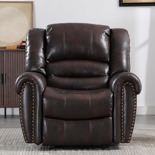 Leather Recliner Chair, Classic and Traditional Manual Recliner Chair with Comfortable Arms and Back Single Sofa for Living Room, Dark Brown