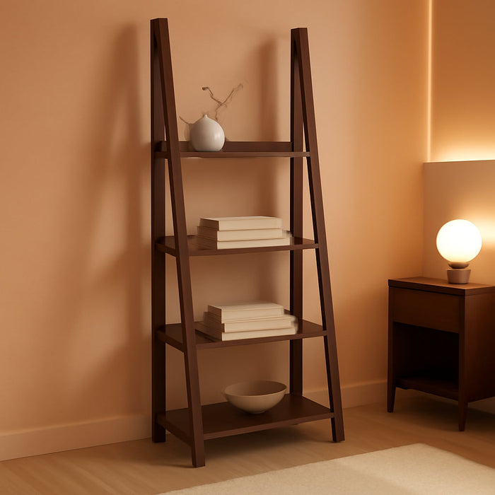 Walnut 5 Tier Ladder Bookshelf Rubberwood Durability