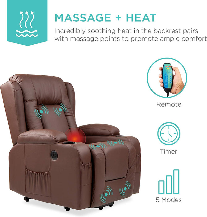 Power Lift Recliner Massage Chair with USB, Heat, and Cupholders