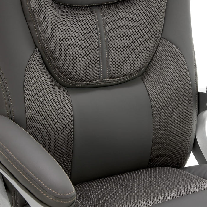 Executive Office Padded Arms, Adjustable Ergonomic Gaming Desk Chair with Lumbar Support, Faux Leather and Mesh, Light Gray