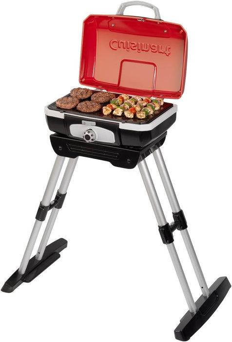 Petite Gourmet Portable Gas Grill with Versastand, Compact Portable Grill Propane, 150 Sq. In. Cooking Surface, 5,500 BTU Burner Small Gas Grills for Camping, BBQ, Adjustable Base, Handles