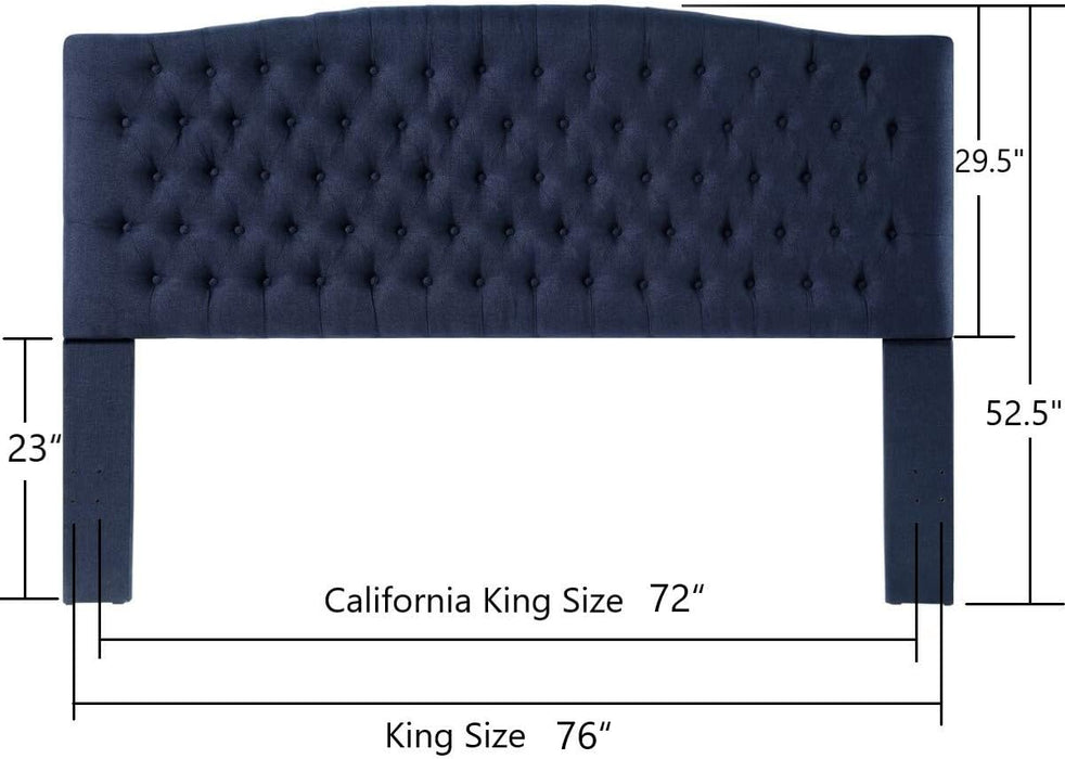 Linen Upholstered Tufted Button King Headboard and Comfortable Fashional Padded King/California King Size Headboard - Navy Blue