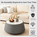 Grey round Coffee Table with Sintered Stone Tabletop, 26.77" Drum Coffee Table with Fluted PU Leather Covered and Stable Base, Circle Cocktail Tea Table for Living Room