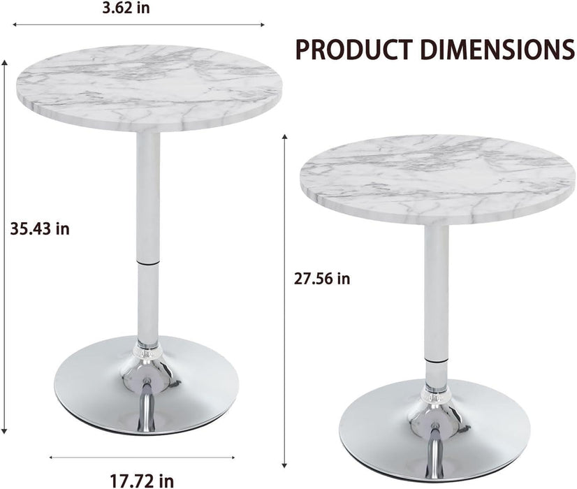 Round Bar Table Height Adjustable with MDF Top, 23.6" Small Breakfast Dining Tables Modern Cocktail Bar Table with 360 Swivel for Suitable, Kitchen, Living Room, Restaurant White