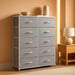 Tall Dresser for Bedroom with 10 Drawers, Chest of Drawers, Dressers Bedroom Furniture, Storage Organizer Unit with Fabric Bins for Closet, Hallway, Living Room, Entryway, Light Grey