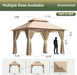 12'X10' Gazebo, Outdoor Gazebo Metal Frame Canopy with Double Roofs, Heavy Duty Patio Tent Shelter with Mosquito Netting and Privacy Screen for Backyard, Beige