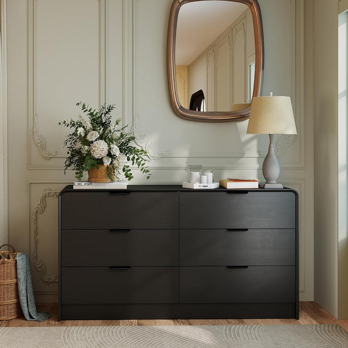 6-Drawer Dresser for Bedroom, 55" Wide Wooden Chest of Drawers Modern Dressers & Chests of Drawers for Living Room, Entryway, Home Office