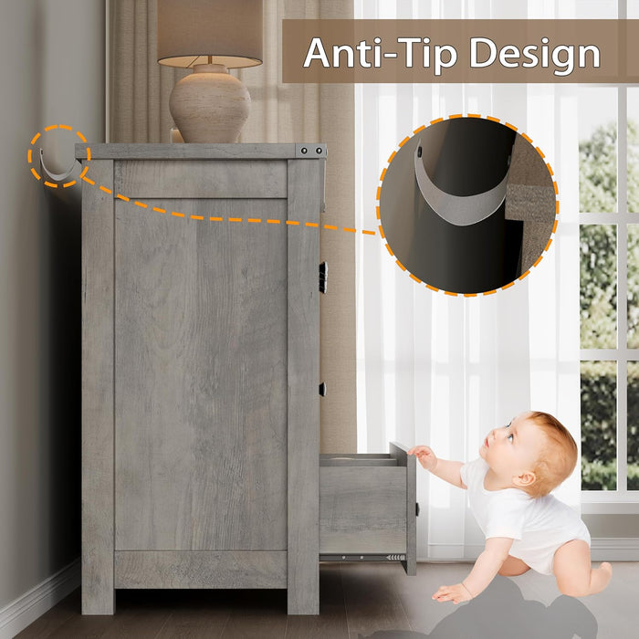 Six-Drawer Dresser With Metal Handles Storage Unit